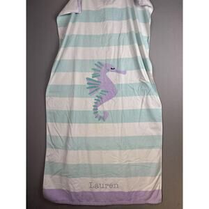 Pottery Barn Kids Beach Towel 32x64 Seahorse Striped Mint Purple Name Lauren